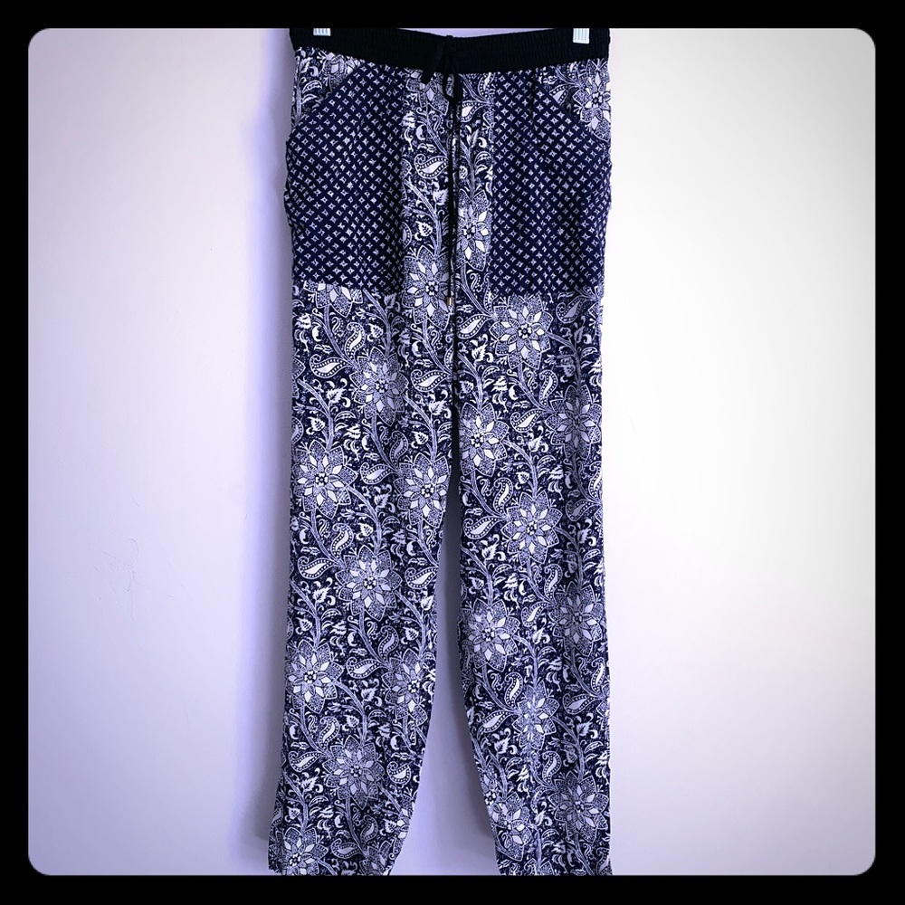 Rebecca Taylor Blue Paisley Star Cropped Pants 8